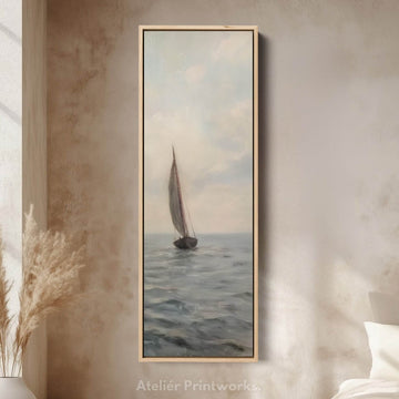 Long Canvas Wall Art Prints for bedroom Vintage Sailboat Framed Vertical - Atelier Printworks