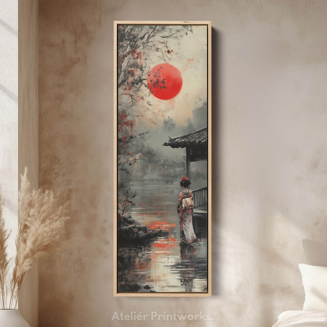 Japanese Geisha Long Narrow Framed Canvas Wall Art For Living Room - Atelier Printworks