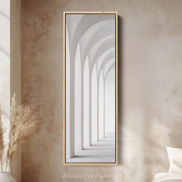 Long Tall Vertical Framed Canvas Wall Art Minimalist White Arch - Atelier Printworks