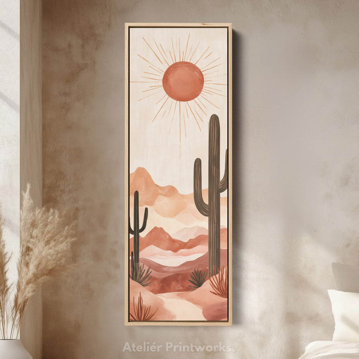 Long Tall Vertical Framed Canvas Wall Art Cacti Desert Landscape - Atelier Printworks