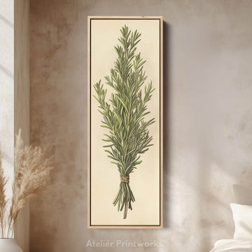 Rosemary Cottagecore Kitchen Wall Art Long Vertical Framed Canvas Decor - Atelier Printworks