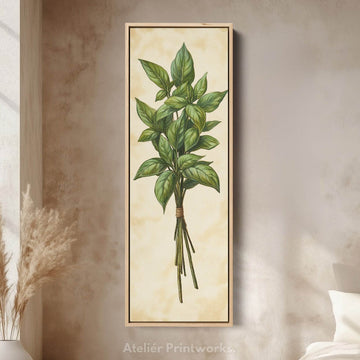 Basil Cottagecore Kitchen Wall Art Long Vertical Framed Canvas Decor - Atelier Printworks