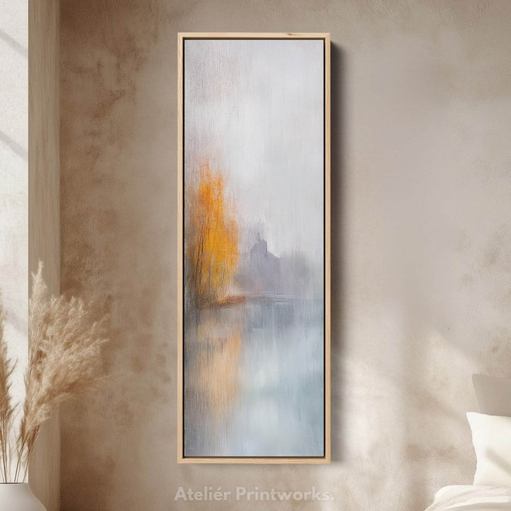 Abstract Grey & Orange Long Vertical Framed Canvas Wall Decor - Atelier Printworks