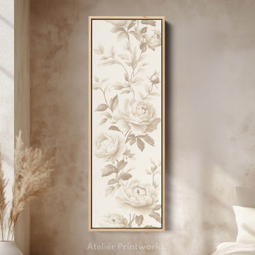 Vertical Beige Peonies Floral Long Framed Canvas Decor - Atelier Printworks