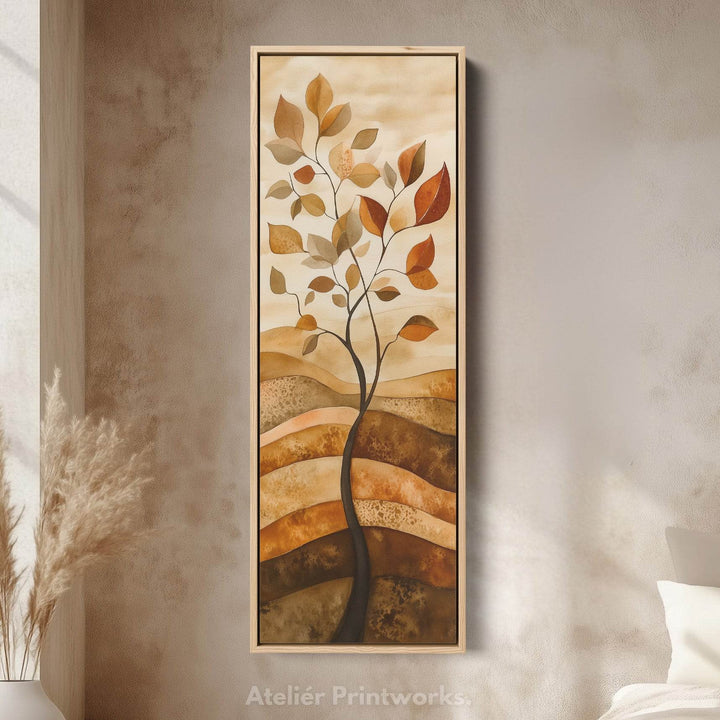 Vertical Abstract Tree Long Framed Canvas Decor - Atelier Printworks