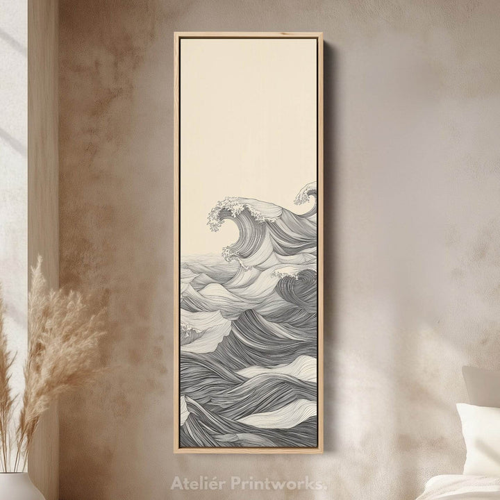 Vertical Abstract Ocean Wave Long Framed Canvas Decor - Atelier Printworks