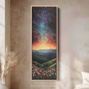 Starry Night Sky Tall Skinny Wall Decor Framed Canvas - Atelier Printworks
