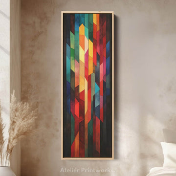 Geometric Colourful Abstract Tall Skinny Wall Decor Framed Canvas - Atelier Printworks