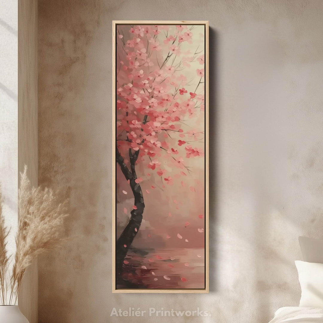 Cherry Blossom Large Framed Vertical Long Canvas Decor - Atelier Printworks