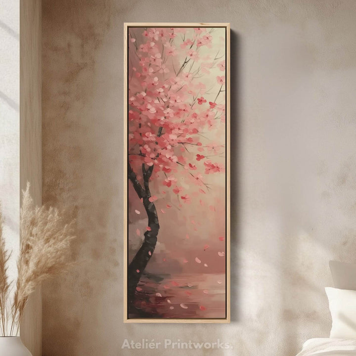 Cherry Blossom Large Framed Vertical Long Canvas Decor - Atelier Printworks