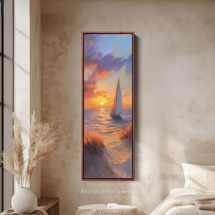 Sunset Sailing Boat Vertical Artwork - Atelier Printworks