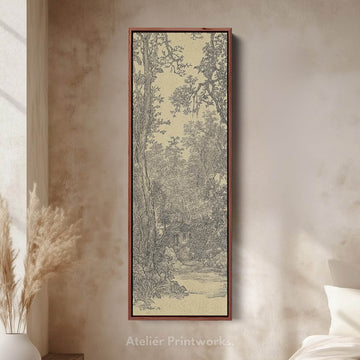 Vintage Pencil Drawing Framed Long Vertical Canvas - Atelier Printworks