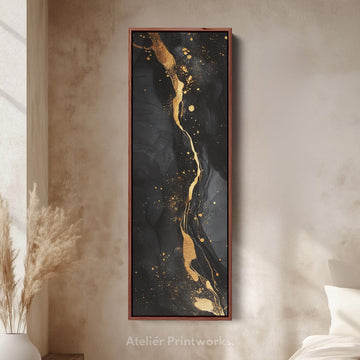 Vertical Bedroom Wall Art Gold & Black Abstract - Atelier Printworks