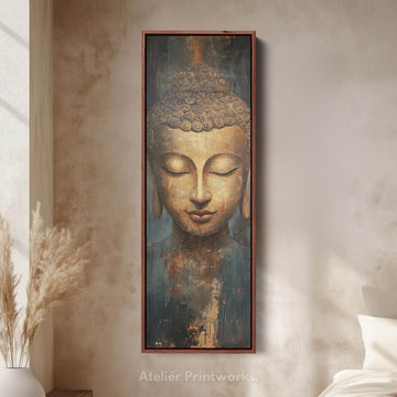 Golden Buddah Vertical Long Framed Canvas Wall Art - Atelier Printworks