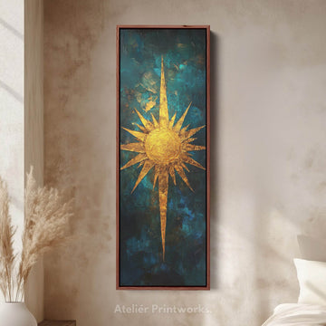 Compass Sun Vertical Long Framed Canvas Wall Art - Atelier Printworks