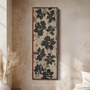Black Abstract Floral Vertical Long Framed Canvas Wall Art - Atelier Printworks