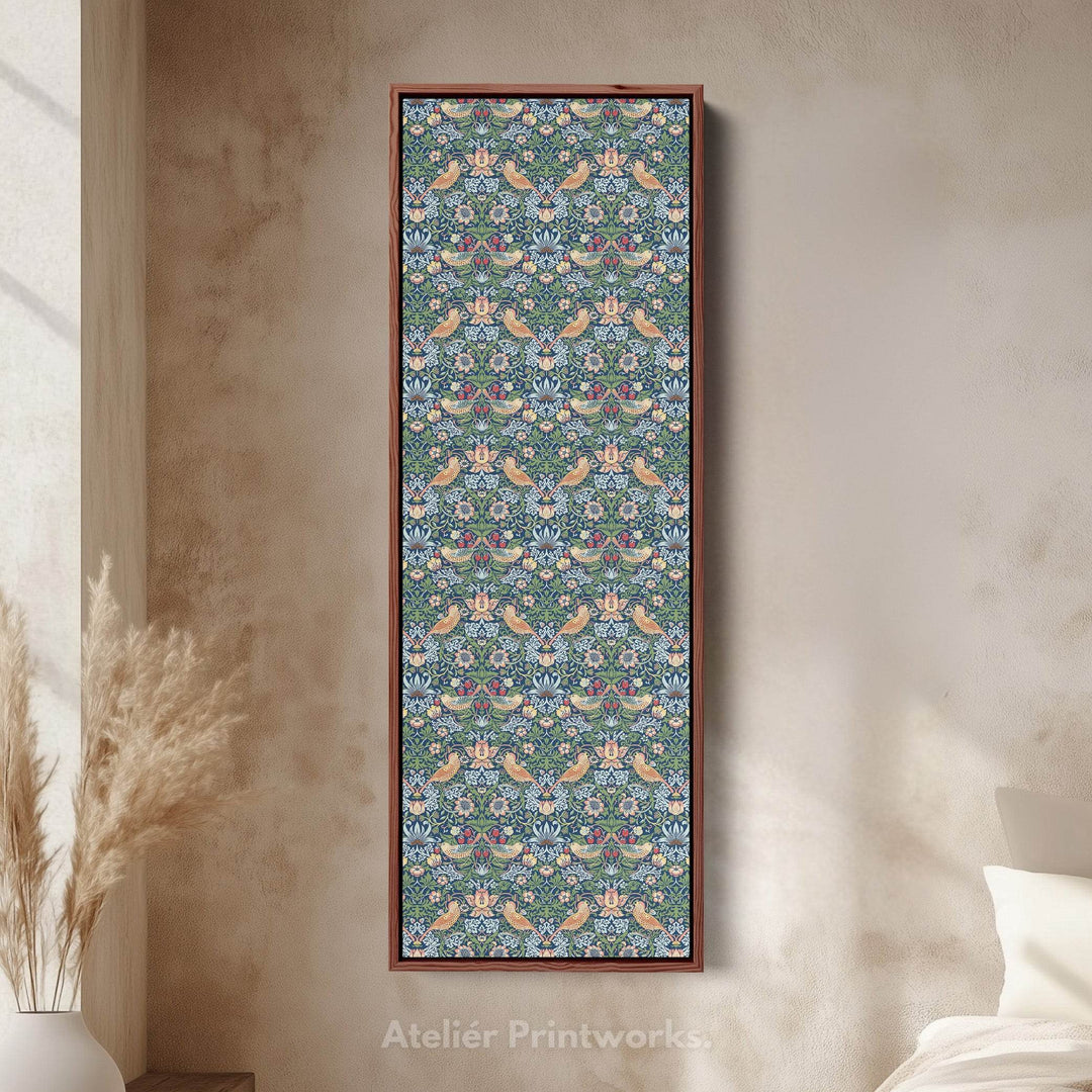 William Morris Strawberry Thief Blue Vertical Long Wall Art - Atelier Printworks