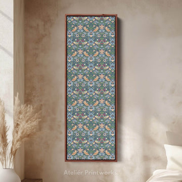 William Morris Strawberry Thief Blue Vertical Long Wall Art - Atelier Printworks