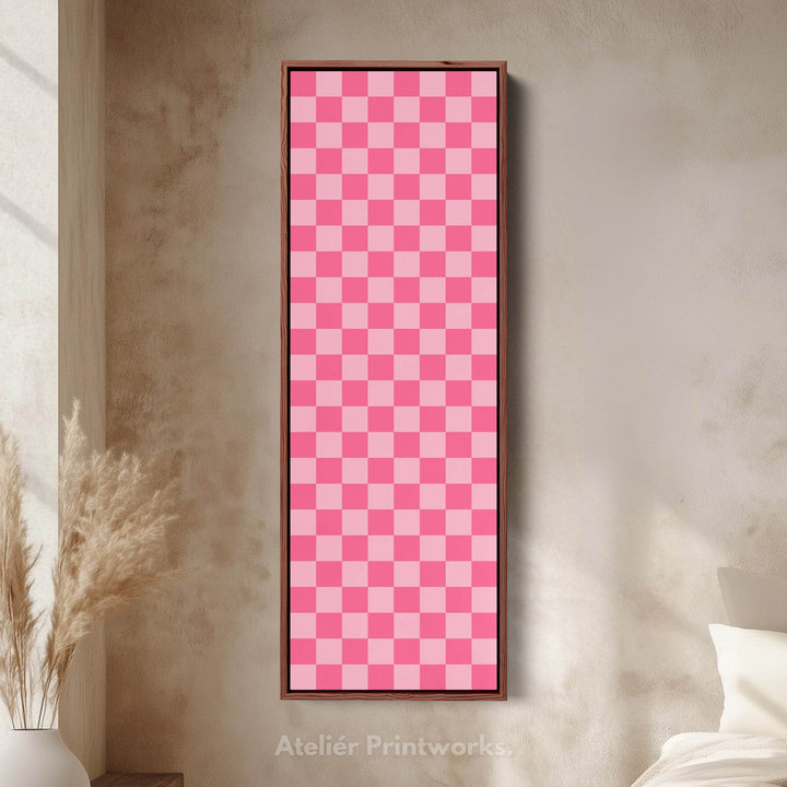 Pink Checkered Gingham Vertical Slim Wall Art - Atelier Printworks