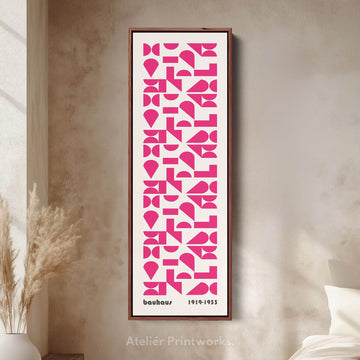 Pink Mid Century Bauhaus Vertical Long Canvas Wall Art - Atelier Printworks