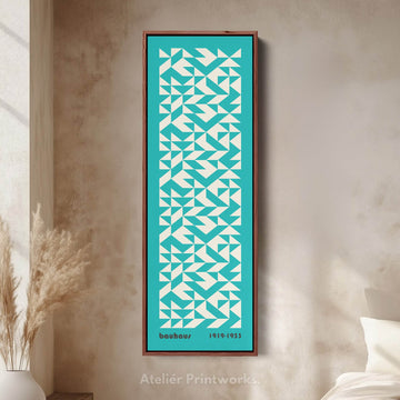Blue Mid Century Bauhaus Vertical Long Canvas Wall Art - Atelier Printworks