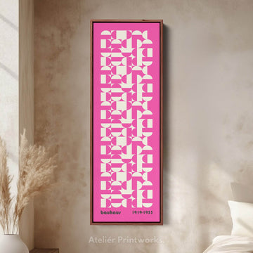 Vertical Long Wall Art Pink & White Bauhaus Geometric - Atelier Printworks