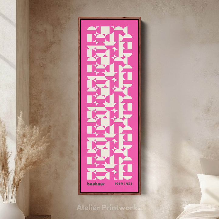 Vertical Long Wall Art Pink & White Bauhaus Geometric - Atelier Printworks