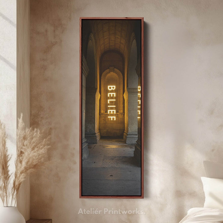 Long Vertical Wall Decor - Belief Framed Canvas - Atelier Printworks
