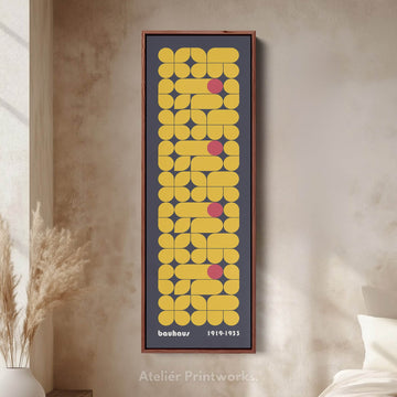 Dark Blue Vertical Framed Canvas Beige Bauhaus Wall Art - Atelier Printworks