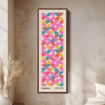Narrow Long Framed Canvas Bauhaus Beige Geometric - Atelier Printworks