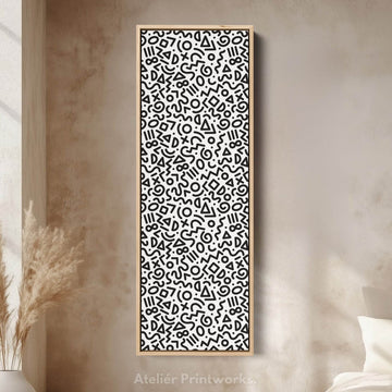 Memphis Retro Geometric Vertical Framed Canvas Wall Art for Bedroom or Living Room - Atelier Printworks
