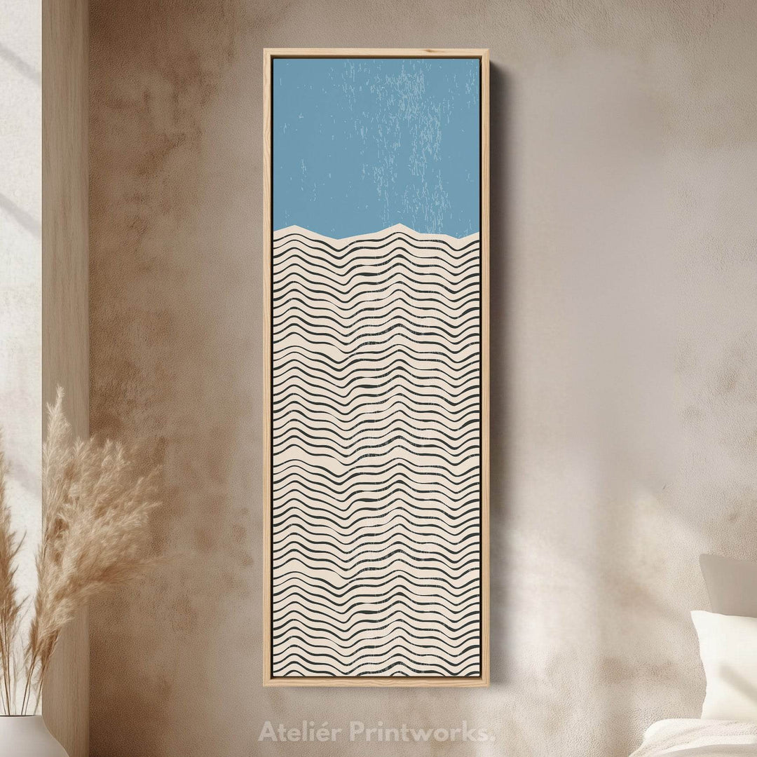 Modern Sunrise Waves Yellow Vertical Framed Canvas Wall Art for Hallway or Bedroom - Atelier Printworks