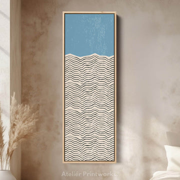 Modern Sunrise Waves Yellow Vertical Framed Canvas Wall Art for Hallway or Bedroom - Atelier Printworks
