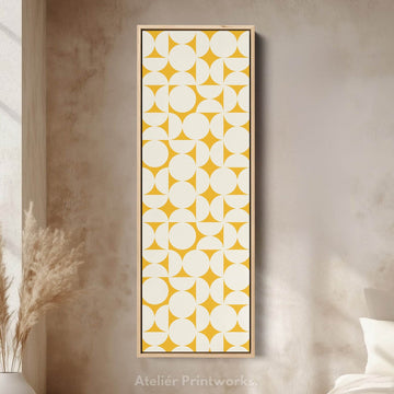Geometric Mustard Circles Vertical Framed Canvas Wall Art for Living Room or Office - Atelier Printworks