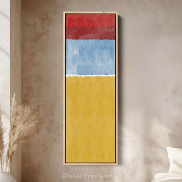 Modern Color Block Red and Yellow Vertical Framed Canvas Wall Art for Office or Hallway - Atelier Printworks