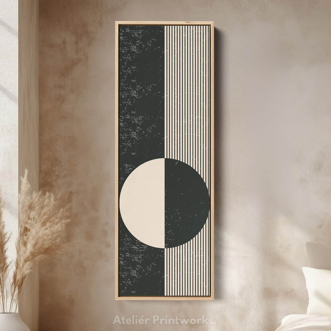 Chevron Sun Abstract Vertical Framed Canvas Wall Art for Hallway or Bedroom - Atelier Printworks