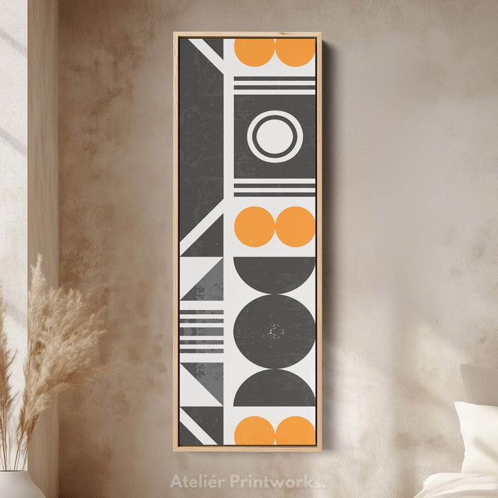 Retro Geometric Circles Vertical Framed Canvas Wall Art for Living Room or Hallway - Atelier Printworks