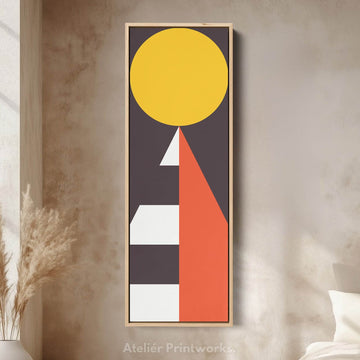 Modern Sun Geometry Vertical Framed Canvas Wall Art for Bedroom or Living Room - Atelier Printworks