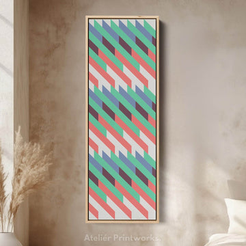 Retro Diagonal Stripes Vertical Framed Canvas Wall Art for Bedroom or Hallway - Atelier Printworks