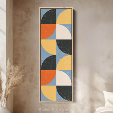Geometric Half Circle Pattern Vertical Framed Canvas Wall Art for Bedroom or Hallway - Atelier Printworks