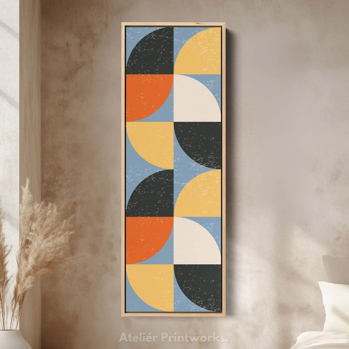 Geometric Half Circle Pattern Vertical Framed Canvas Wall Art for Bedroom or Hallway - Atelier Printworks