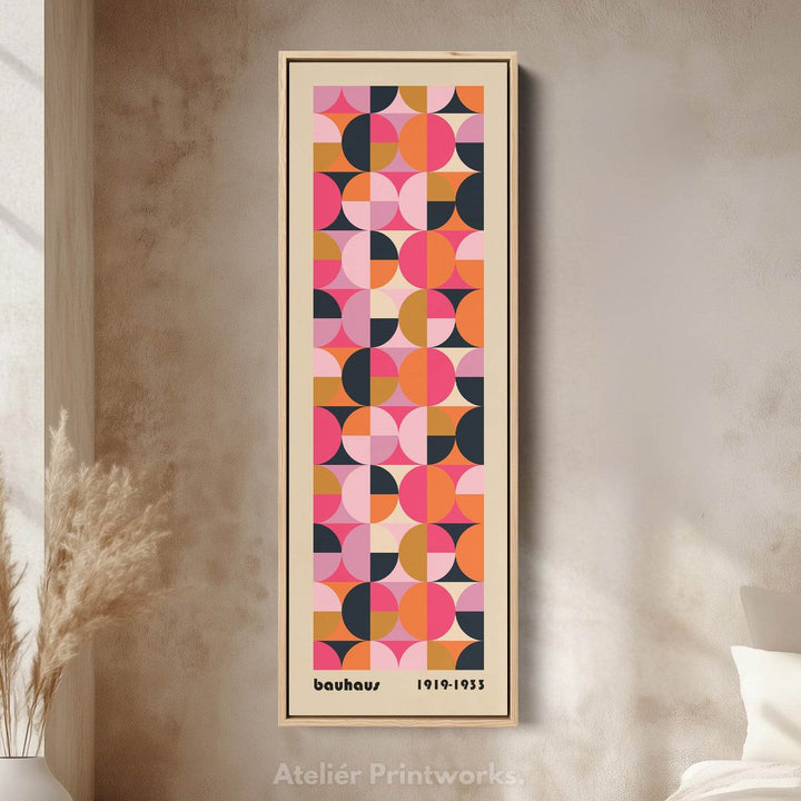 Minimalist Bauhaus Half Circles Vertical Framed Canvas Wall Art for Bedroom or Office - Atelier Printworks