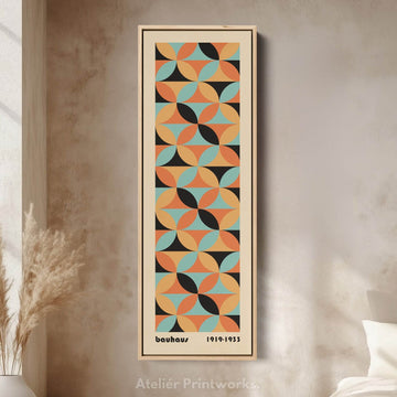 Bold Yellow Bauhaus Geometry Vertical Framed Canvas Wall Art for Office or Hallway - Atelier Printworks