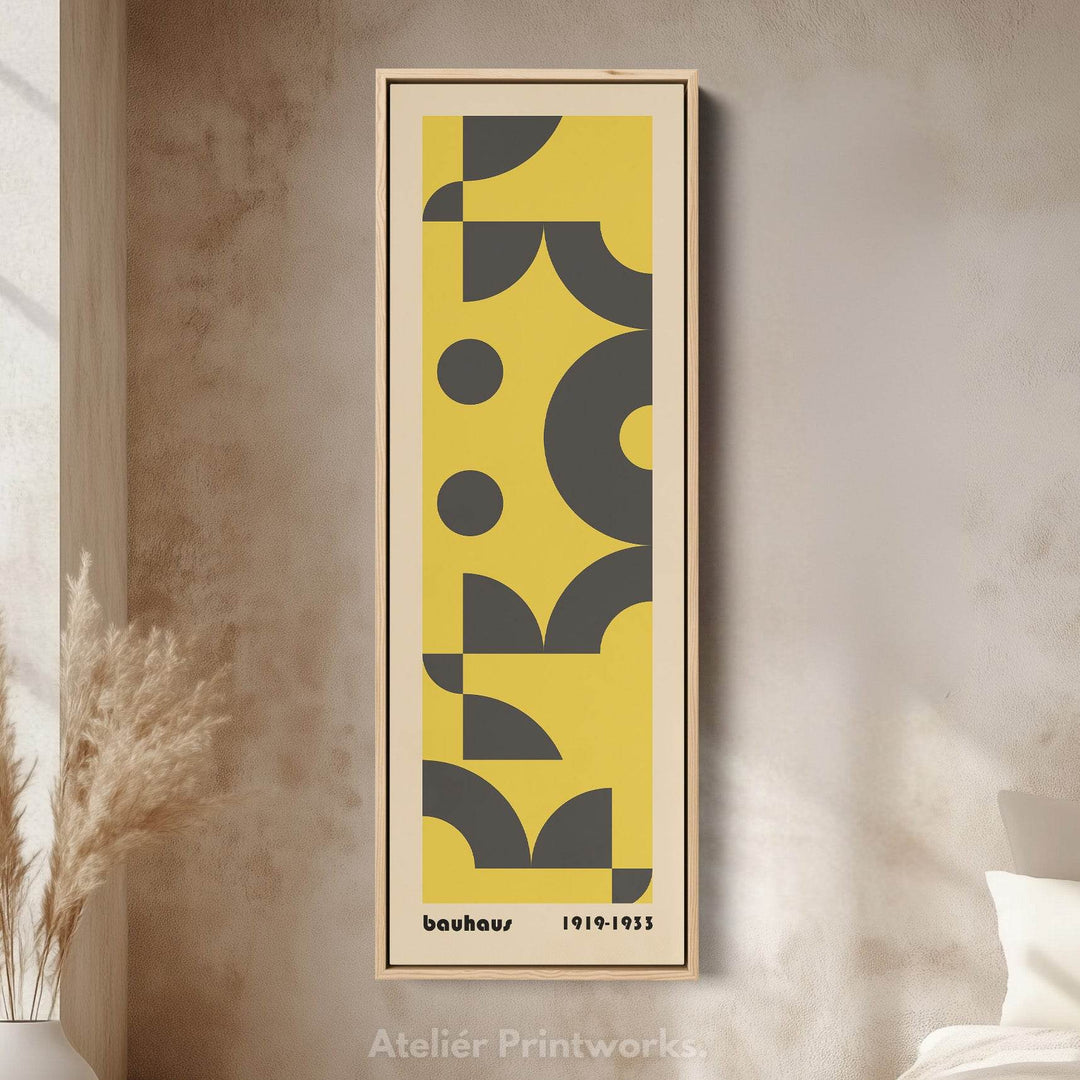 Blue and Beige Bauhaus Vertical Framed Canvas Wall Art for Bedroom or Office - Atelier Printworks