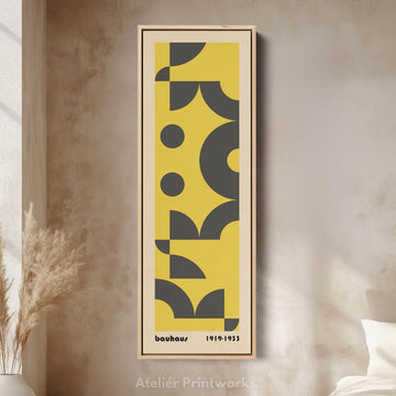 Blue and Beige Bauhaus Vertical Framed Canvas Wall Art for Bedroom or Office - Atelier Printworks