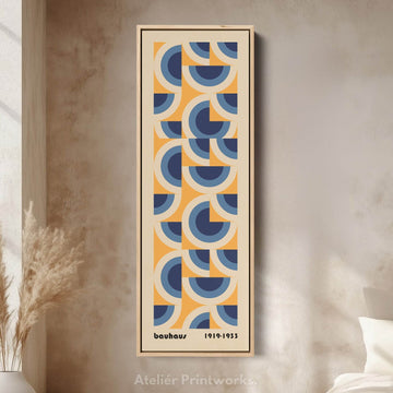 Colorful Retro Bauhaus Curves Vertical Framed Canvas Wall Art for Living Room or Hallway - Atelier Printworks