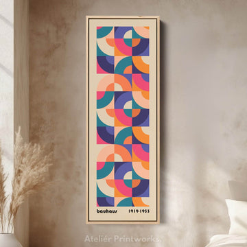 Orange and Blue Bauhaus Pattern Vertical Framed Canvas Wall Art for Bedroom or Living Room - Atelier Printworks