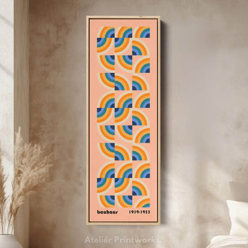 Vibrant Bauhaus Rainbow Arches Vertical Framed Canvas Wall Art for Living Room or Office - Atelier Printworks
