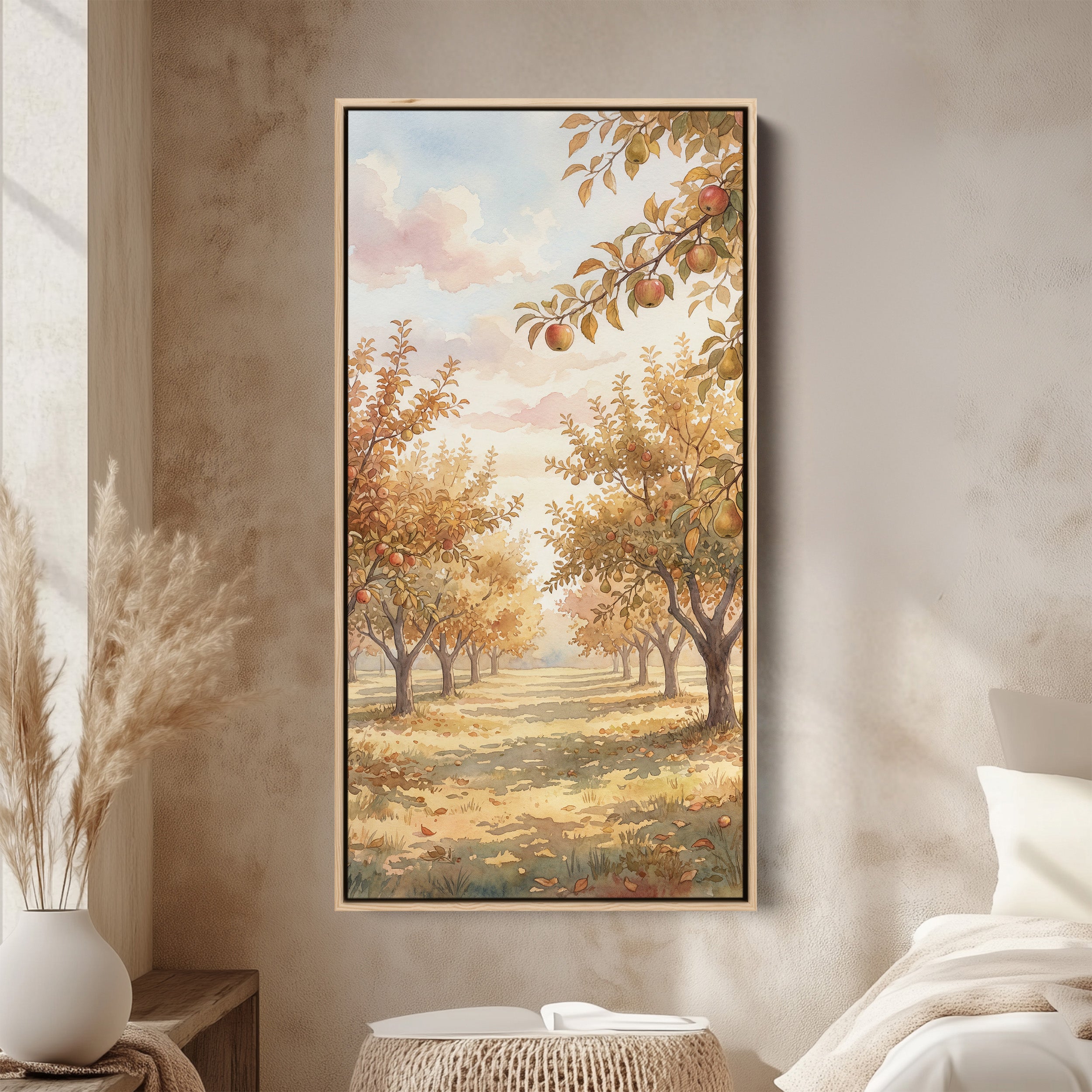 ウッドウォールアート(930×480・1) Large Vertical Wall Art Narrow Wall Art Sunlit Orchard Trees