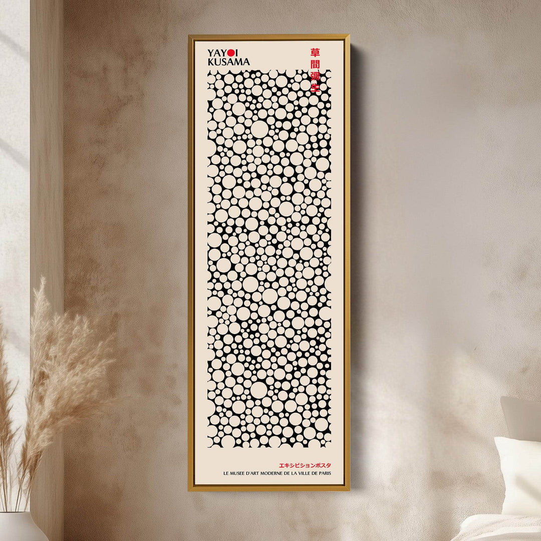 Yayoi Kusama Style Long Framed Canvas – Large Vertical Japanese Abstract Wall Art, Japandi Style, Japanese Poster Print - Atelier Printworks